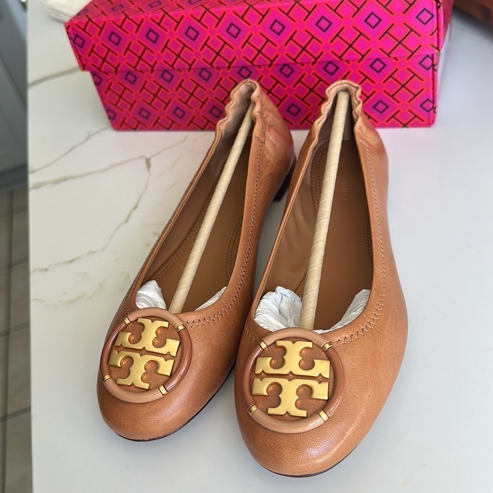 TORY BURCH Multi Logo Goat Leather Ballet
Shoes - Tan - Picture 2 of 5